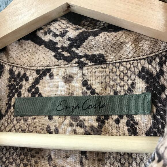 ENZA‎ COSTA Jumpsuit Womens 1 M Brown Linen Long Sleeve Romper Python - Picture 4 of 12